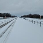 25 lutego km 599+700’ uciąglenie nawierzchni na PZM-13L(L, P) wykonano urządzenia BRD całość w śnieżnej szacie